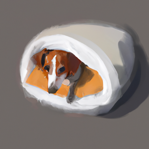 1. תמונה המציגה כלב קטן מכורבל בשמחה במיטתו.